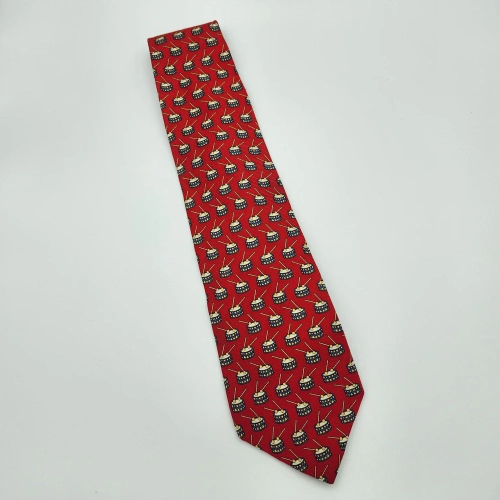 Gap Premium Men's 100% Silk Tie Red Holiday‎ Musical Drums Drumsticks Novelty
